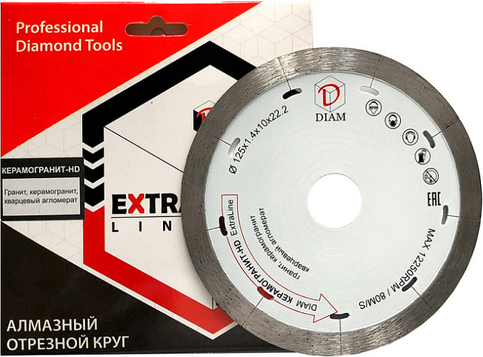 Алмазные отрезные круги Diam Extra Line 1A1R Корона Керамогранит-HD 125 мм Алмазные отрезные круги Diam Extra Line 1A1R Корона Керамогранит-HD 125 мм