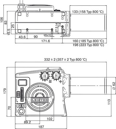 Размеры промышленного фена Leister Hotwind System