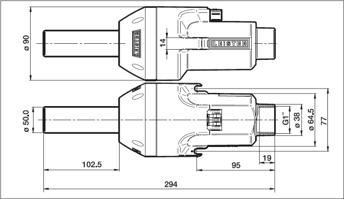 Размеры тепловентилятора для поджига Leister Igniter BR4 Размеры тепловентилятора для поджига Leister Igniter BR4