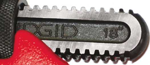 Резьба верхней щеки прямого трубного ключа Ridgid Heavy Duty 12" Резьба верхней щеки прямого трубного ключа Ridgid Heavy Duty 12"