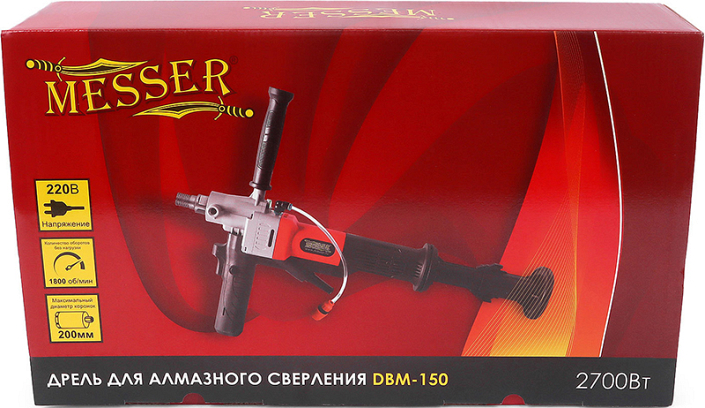 Упаковка бесщеточной дрели для алмазного сверления Messer DBM-150 Упаковка бесщеточной дрели для алмазного сверления Messer DBM-150